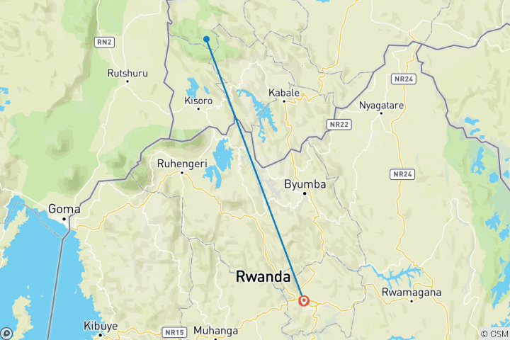 Map of Gorillas Trekking in Uganda via Kigali, Rwanda