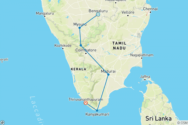 Carte du circuit Visite du Karnataka et du Tamil Nadu