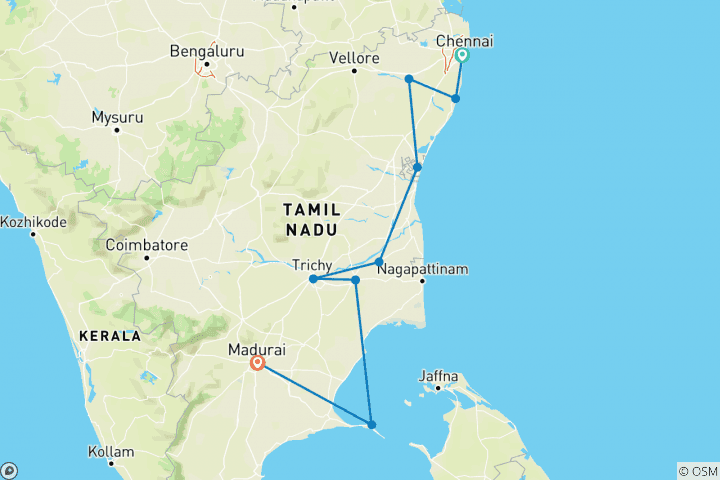 Carte du circuit Le meilleur de l'incroyable Tamilnadu