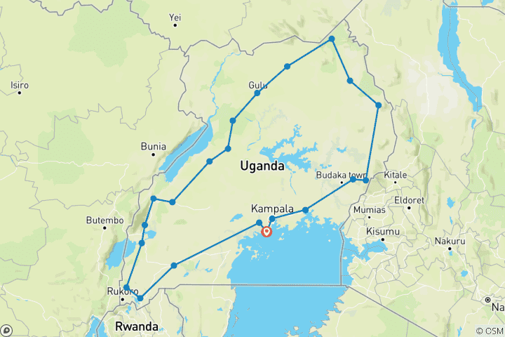 Map of 13- Day Uganda Expedition: Experience Moments with Gorillas, Wildlife and Cultural Experiences ( Private tour)