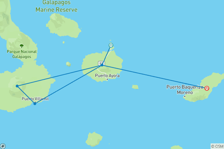 Mapa de Paquete Recargado 8 Días: Santa Cruz, Isla Isabela y San Cristóbal