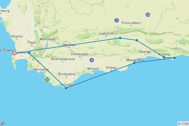 Map of Cape Town & Beyond - 6 Days