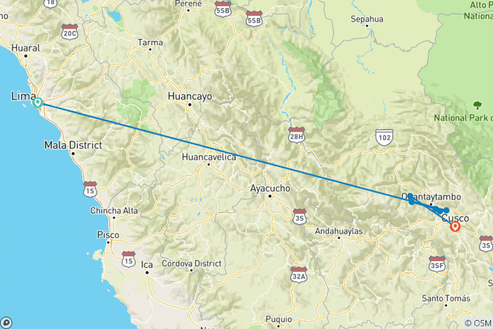 Mapa de Luna de miel al estilo peruano, circuito privado