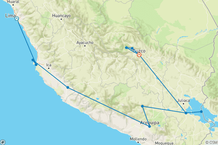 Carte du circuit Merveilleux Sud péruvien, circuit privé