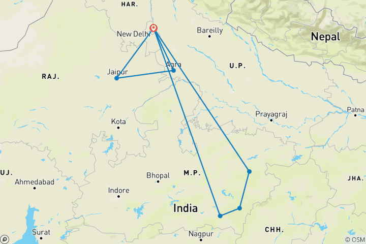 Carte du circuit L'Inde classique : la faune et la flore