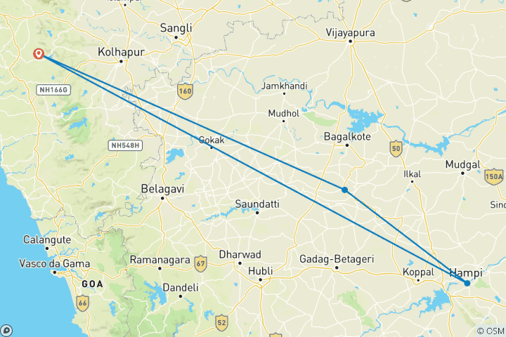 Map of Goa Hampi Badami Tour