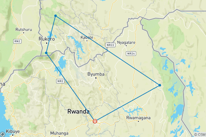 Carte du circuit Découvrez l'Ouganda et le Rwanda Gorilles + Big 5 et grands félins (Exclusivement privé)