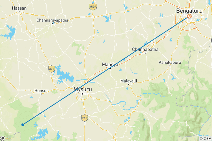 Mapa de Serenidad y safari: un circuito por los tesoros de Karnataka