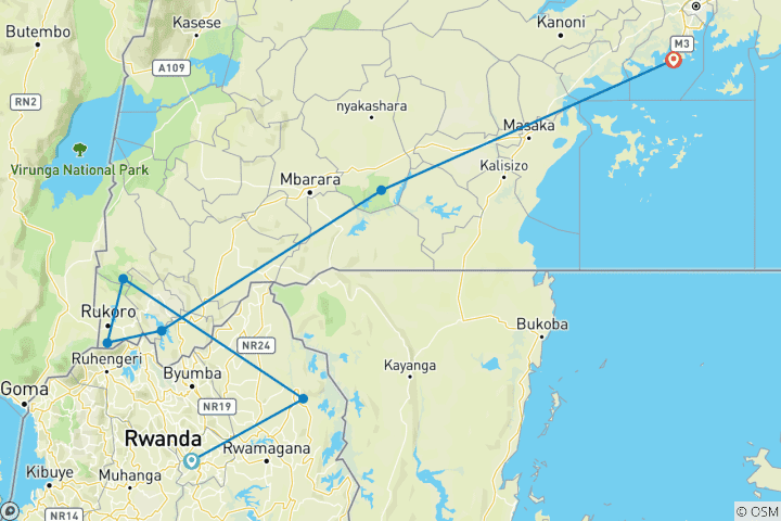 Map of 8 Days Uganda Gorillas & Rwanda Big Cats Safari