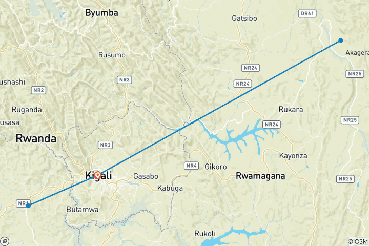 Map of 4 Days Rwanda Gorilla Trekking, Big 5 & Big Cats safari