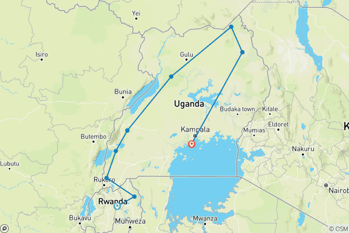 Carte du circuit Découvrez le Rwanda et l'Ouganda Gorilles, chimpanzés et Big 5 (Exclusivement privé)