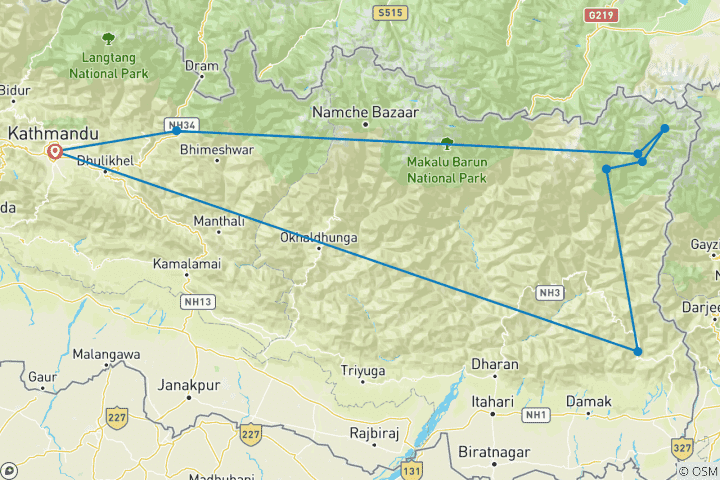 Carte du circuit Trek du circuit du Kanchenjunga