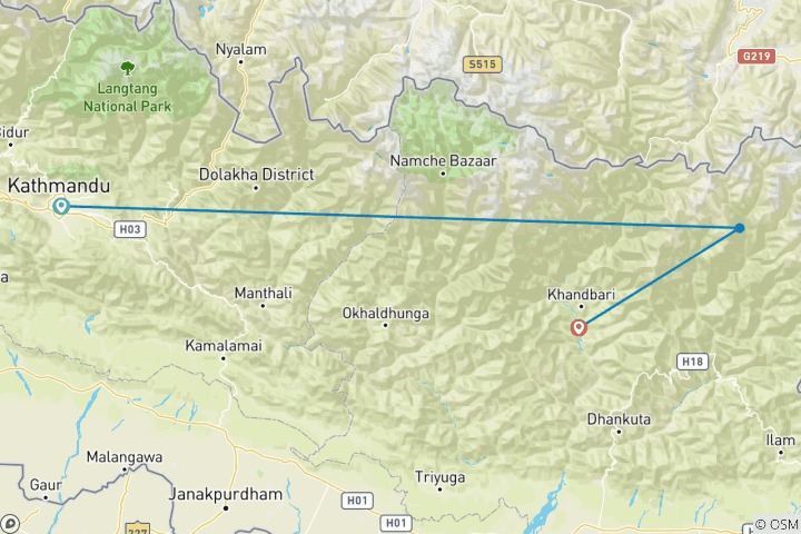 Carte du circuit Lumba sumba pass trek 19 jours de trek