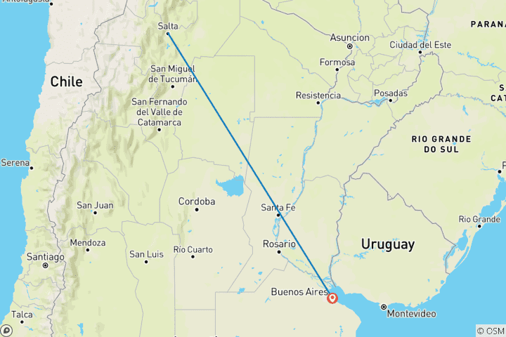 Kaart van Argentinië: Salta & Buenos Aires of omgekeerd - 5 dagen