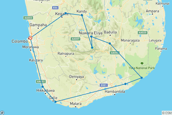 Map of Tropical Sri Lanka - 10 Days