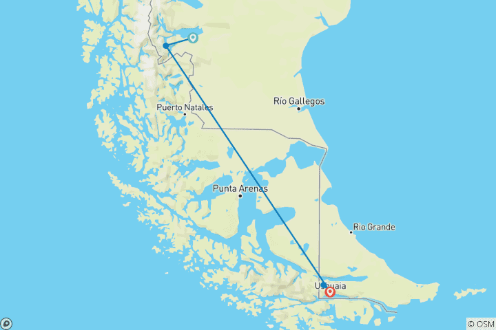 Map of Southern Patagonia: El Calafate & Ushuaia