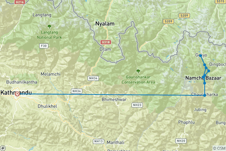 Mapa de Ruta de los lagos de Gokyo