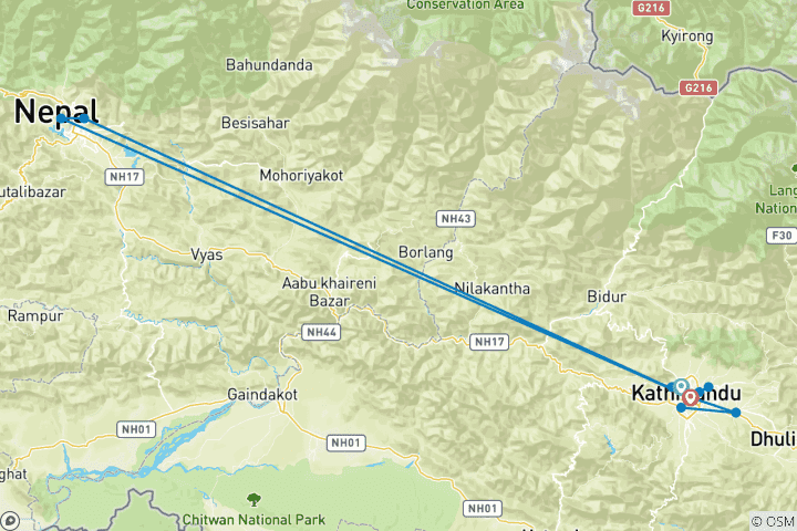 Carte du circuit De la ville des temples au sommet de l'Annapurna