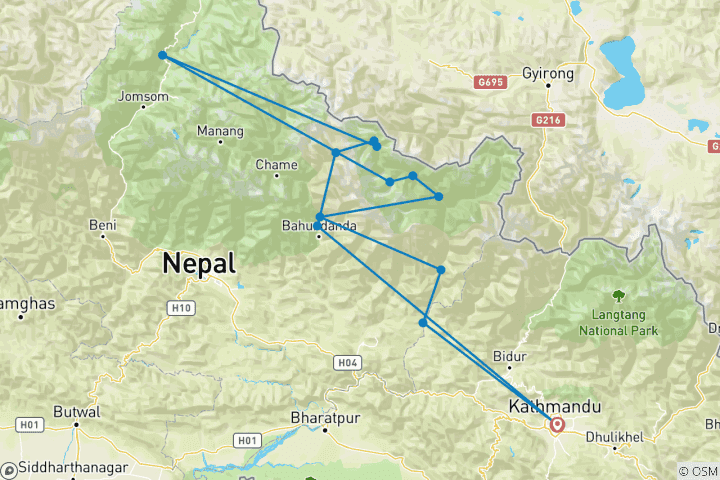 Mapa de Excursionismo por el circuito del Manaslu