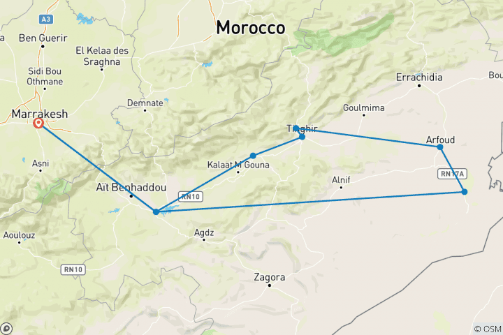 Map of Morocco Adventure Activities - 5 Days