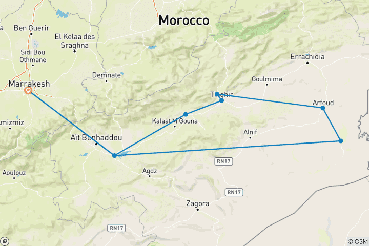 Map of Morocco Adventure Activities - 6 Days