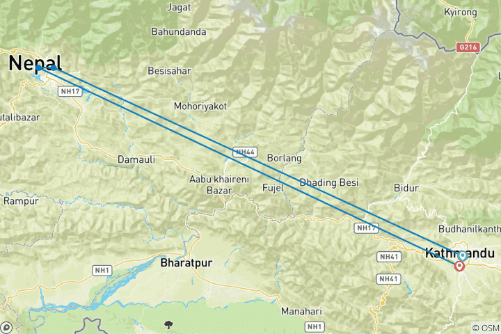 Map of Kathmandu, Pokhara and Sarangkot