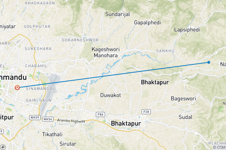 Karte von Kathmandu Nagarkot bei Sonnenaufgang