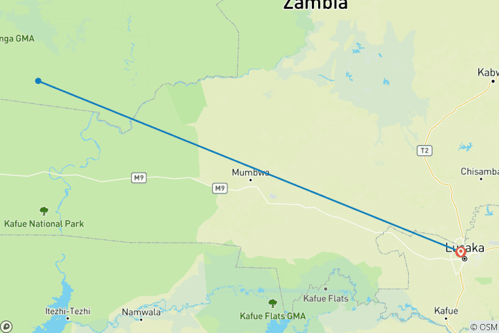 Map of Kanzwa short holiday break  excursion  - 2 Nights Safari Tour to Kafue National Park - Southern Region (Ngoma Area Management)