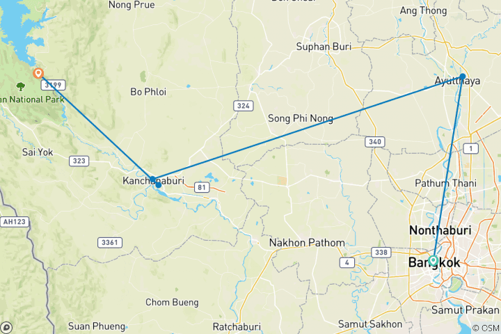 Carte du circuit Thaïlande ancienne et rivière Kwai - 10 jours