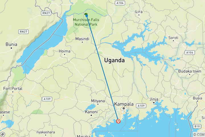 Map of 3 Days Murchison Falls Safari Uganda