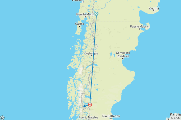 Carte du circuit Rêves de Patagonie : De Bariloche aux champs de glace d'El Calafate