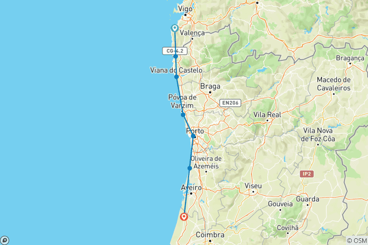 Mapa de Ruta autoguiada en bicicleta por la Costa Atlántica