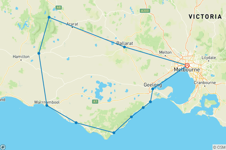 Map of 3 Day Great Ocean Road and Grampians