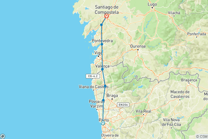 Mapa de Ruta autoguiada en bicicleta por el Camino de Santiago