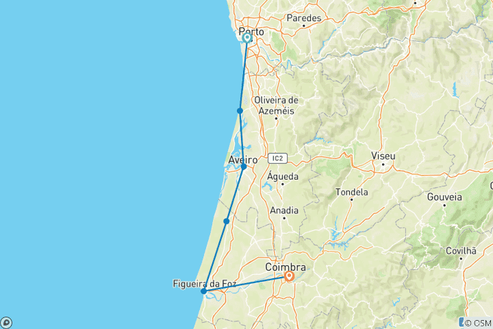 Karte von Selbstgeführte Radtour von Porto nach Coimbra