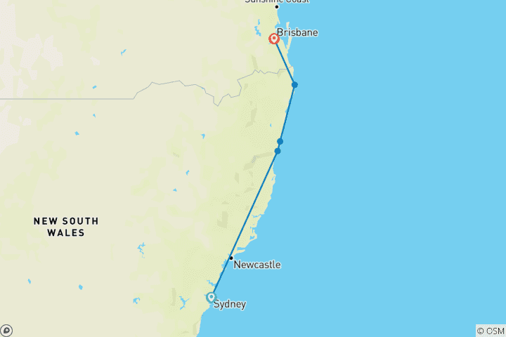 Carte du circuit L'expérience de Sydney à Brisbane : Bushwalks et surf