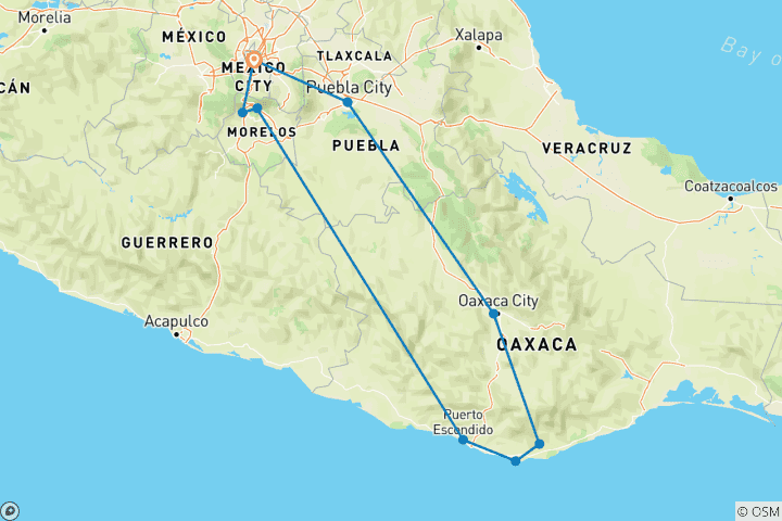 Karte von Oaxaca: Ruinen, Wasserfälle, Städte und vieles mehr