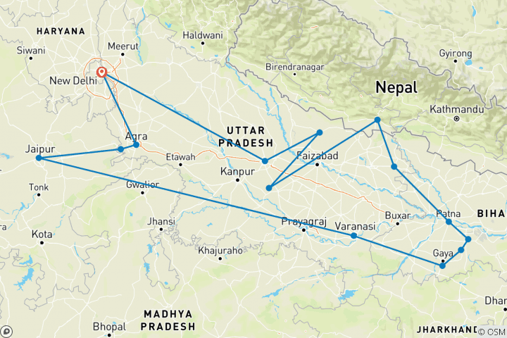 Kaart van Rondreis boeddhistisch circuit