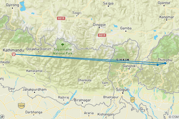 Map of 3 Night 4 Days Bhutan Tour Package