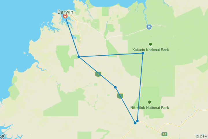 Map of Kakadu and Katherine Gorge (Short Break, 3 Days)