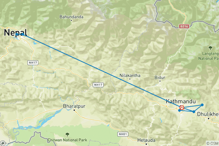Kaart van Epische rondreis Nepal