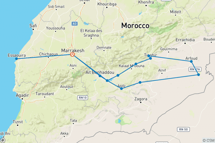 Map of 5 day Desert Trip - Atlas Mountains then Essaouira for one night