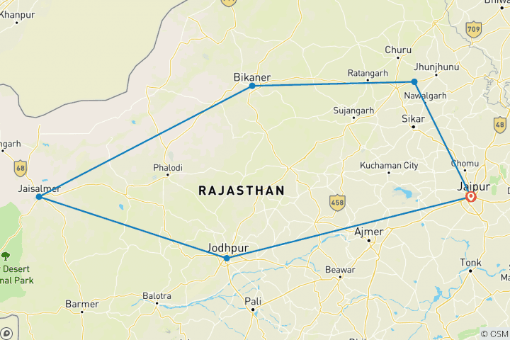 Kaart van Tocht door de woestijn van Rajasthan