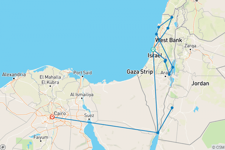 Map of Holy Land and Egypt 13 days