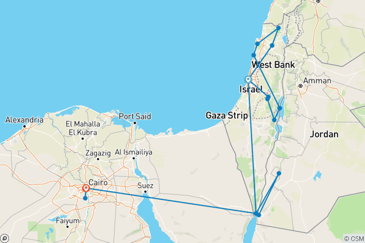Map of Holy Land and Egypt 13 days