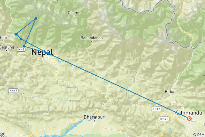 Carte du circuit 7 jours Ghorepani Poon Hill Trek