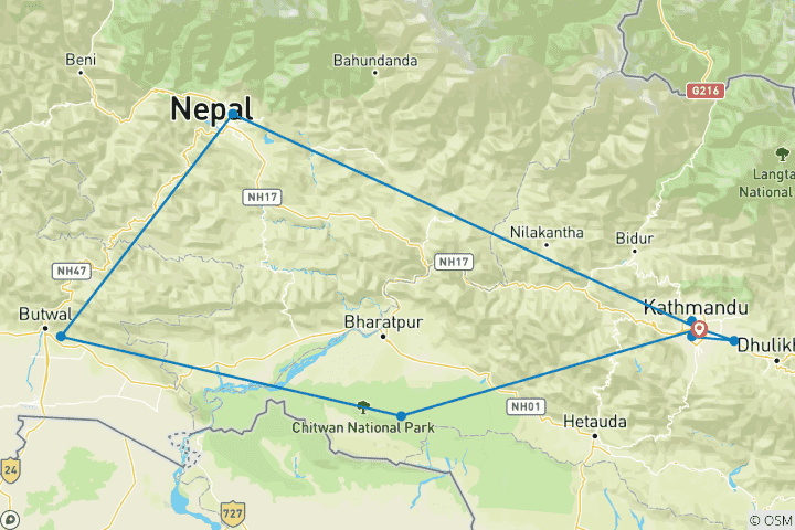 Kaart van Het beste van Nepal rondreis
