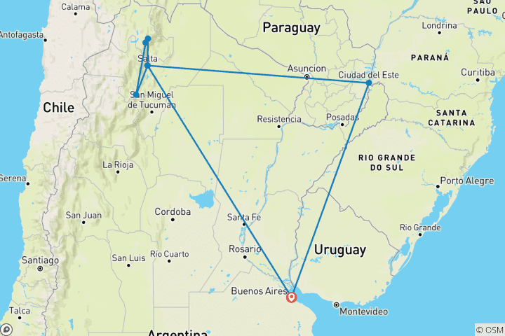 Carte du circuit Ville, jungle et montagne : Buenos Aires, Iguazú et Salta