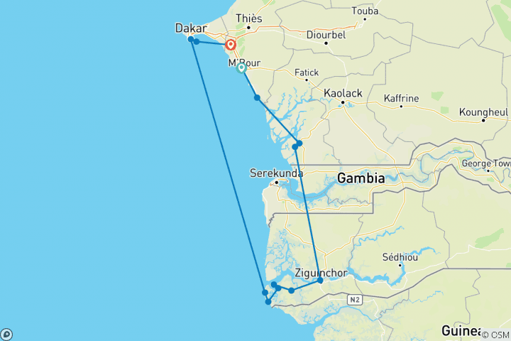 Karte von Vom Saloum Fluss zum Casamance Fluss - 10 Tage