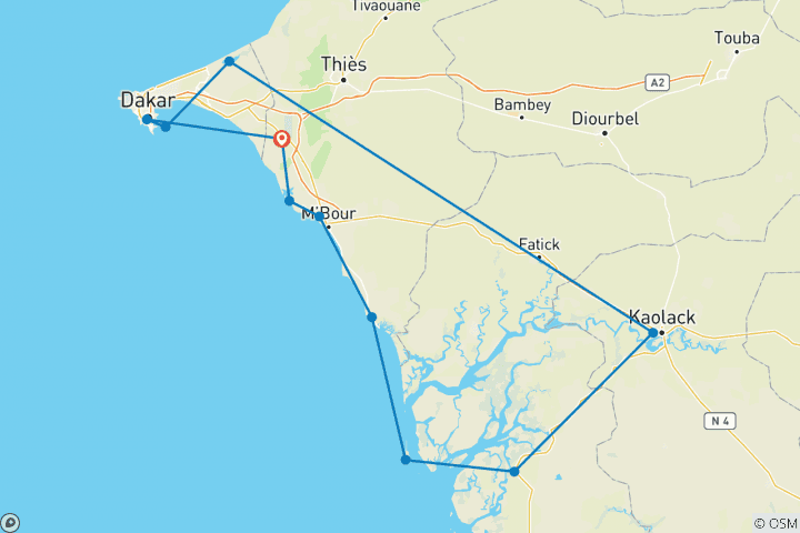 Map of Senegal Friendly, 8 days 7 nights